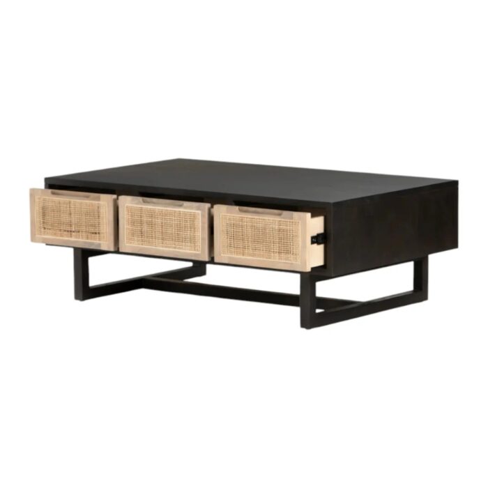 Furnshine - Noyce Solid Mango Wood Three Drawer Rattan Coffee Table - Image 4