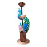 Furnshine - Chet Multicolor Iron Peacock Pen Stand & Tea Light Holder - Artistic Desk Organizer for Office, Study Table & Home Decor - Image 3