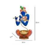 Furnshine - Aldrich Handcrafted Krishna Tealight Candle Holder – Blue Metal Flute Playing Figurine Artistic Festival Decor Showpiece - Image 5
