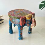 Furnshine - Hopper Handcrafted Wooden Elephant Stool – Multicolor Rajasthani Art | Decorative Indian Accent Table