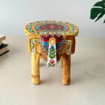 Furnshine - Auden Hand Painted Wooden Elephant Stool – Red/Yellow Multicolor Folk Art Accent Table - Image 2