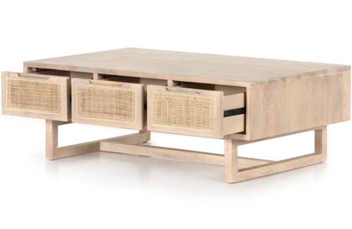 Furnshine - Noyce Solid Mango Wood Three Drawer Rattan Coffee Table - Image 9