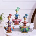 Furnshine - Sly Handcrafted Multicolor Rajasthani Musician Figurine Set – Traditional Metal Showpiece for Table & Home Decor (Set of 3)