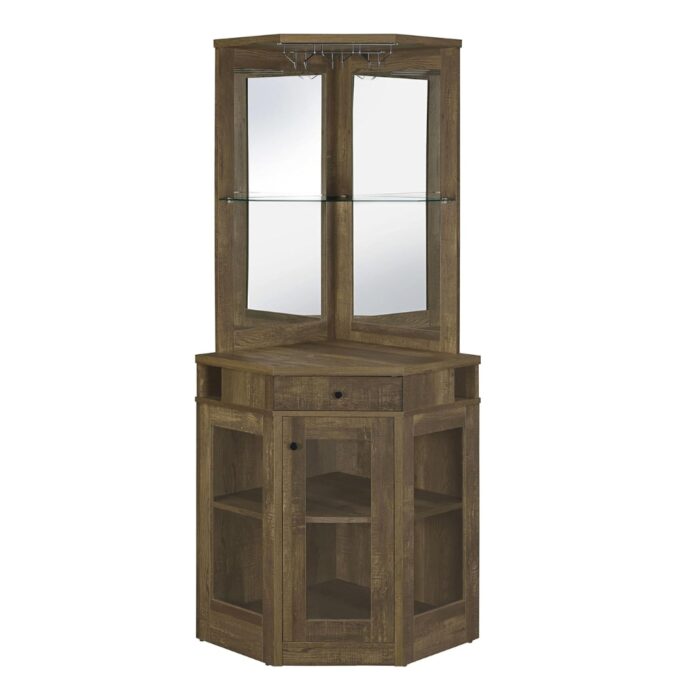Furnshine - Rustic Oak Corner Bar Cabinet with Stemware Rack & Wine Storage - Image 2