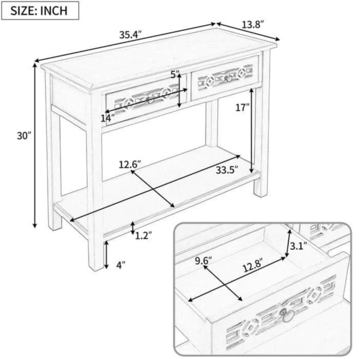 Furnshine - Hobson Vintage Style Wood Console Table with 2 Drawers & Bottom Shelf - Image 5