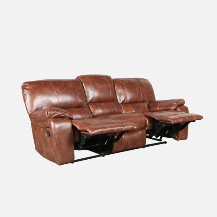 Furnshine - Tristram Leather Fabric Three Seater Recliner Sofa (Brown) - Image 5