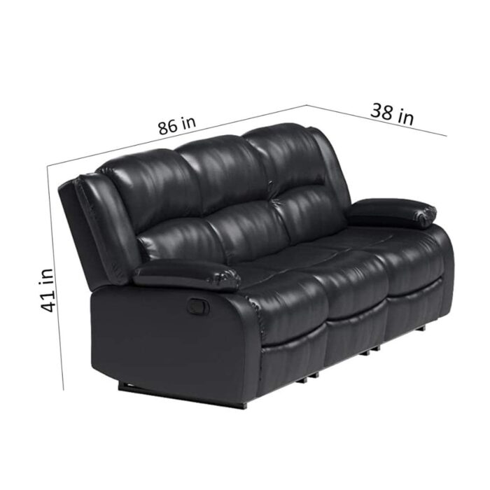 Furnshine - Ceil PU Leatherette 3-Seater Recliner Sofa (Black) - Image 8