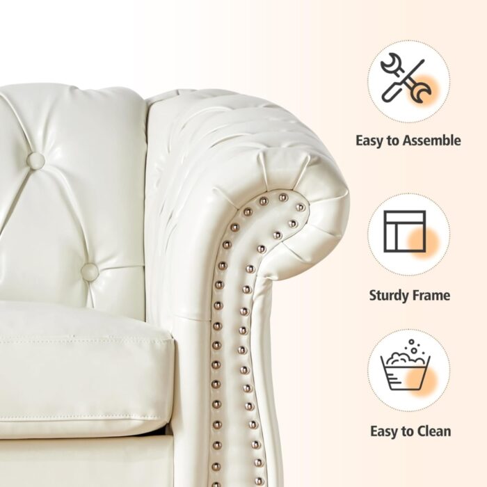 Furnshine - Idalina PU Faux Leather Chesterfield 3-Seater Large Sofa with Loveseat & Chair - Image 4