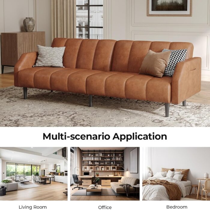 Furnshine - Avri Faux Leather Futon Adjustable Sofa Bed Couch - Image 3