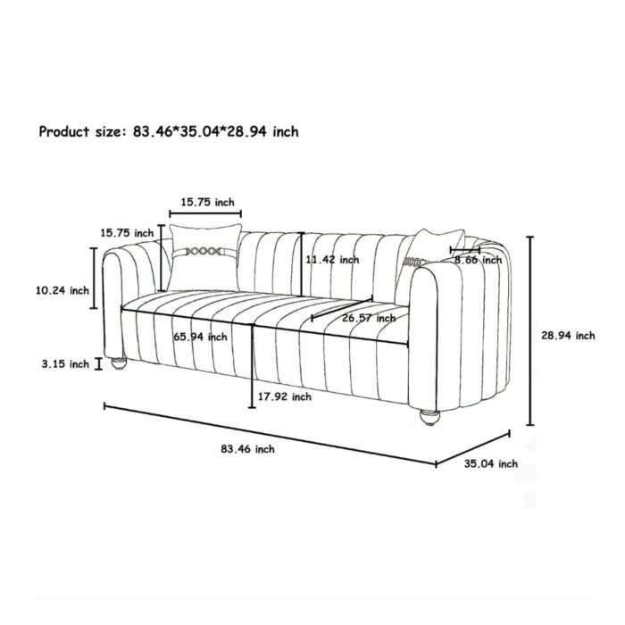 Furnshine - Patsy 83.46" Mid-Century 3-Seater Velvet Sofa with Gold Metal Sphere Legs - Image 6