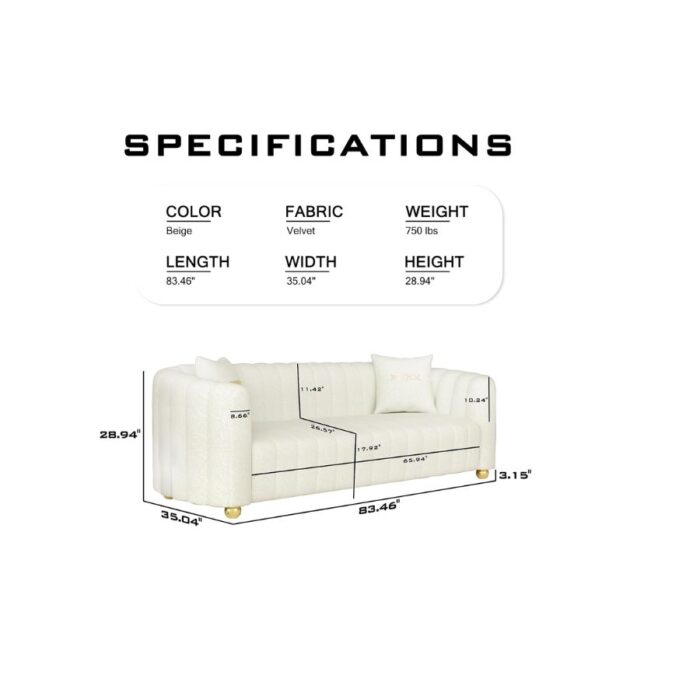 Furnshine - Patsy 83.46" Mid-Century 3-Seater Velvet Sofa with Gold Metal Sphere Legs - Image 10