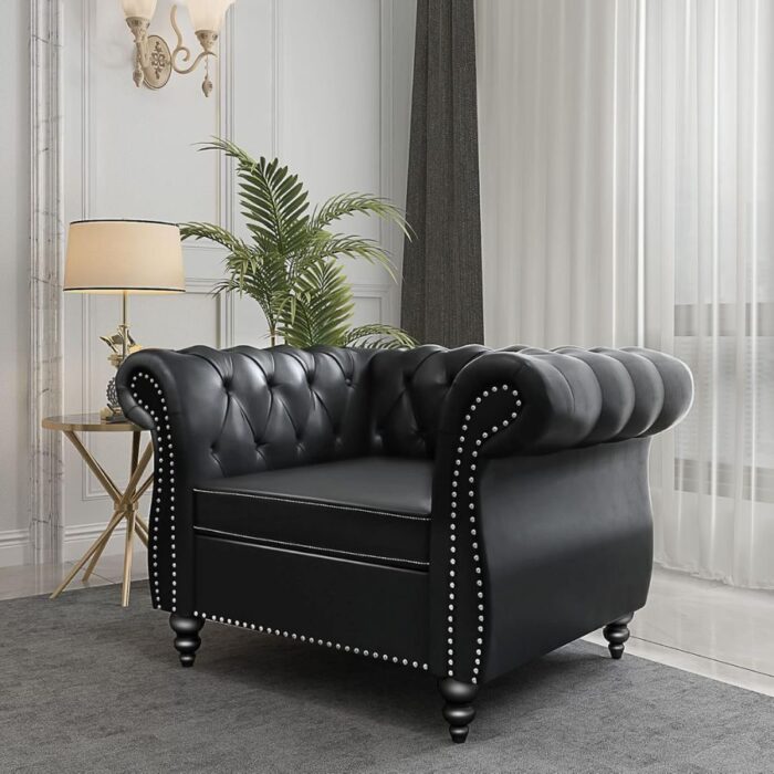Furnshine - Vere 3 Pieces Faux Leather Chesterfield Sofa with Loveseat & Couch Chair - Image 13