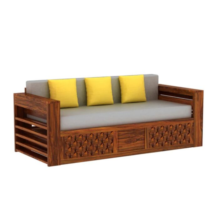 Furnshine - Riggan Solid Sheesham Wood 3 Seater Sofa Cum Bed with Mini Storage and Side Pockets - Image 2