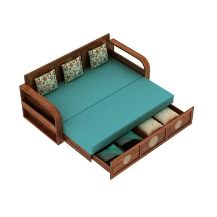 Furnshine - Barker Solid Sheesham Wood 3 Seater Sofa Cum Bed with Headboard Design - Image 5