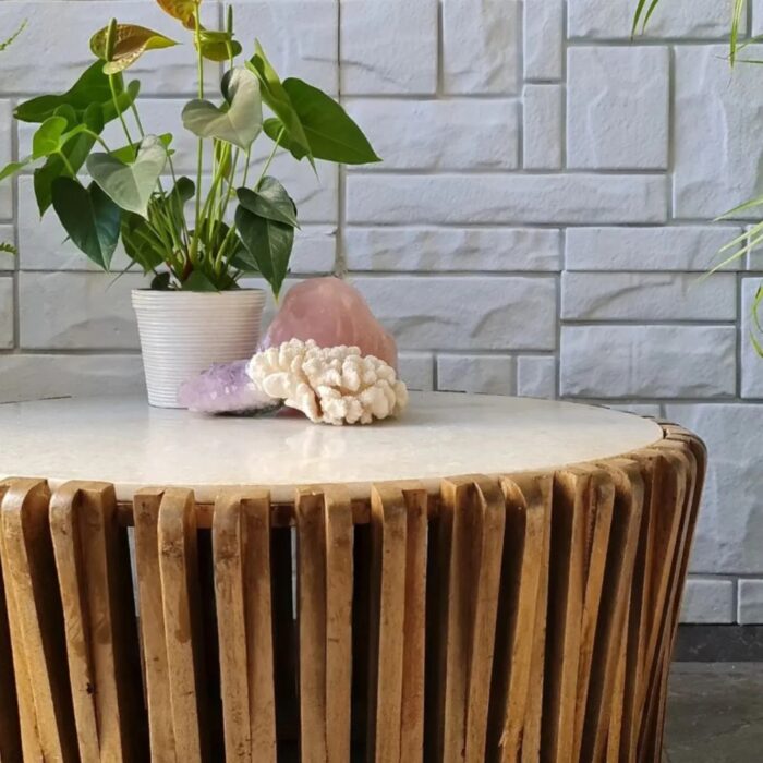 Furnshine - Putnam Mango Wood & Marble Top Round Coffee Table - Image 3