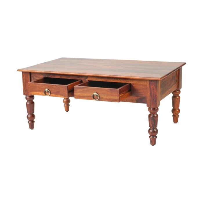 Furnshine - Randa Rectangular Solid Wood Two-Drawer Coffee Table (Honey Finish) - Image 6