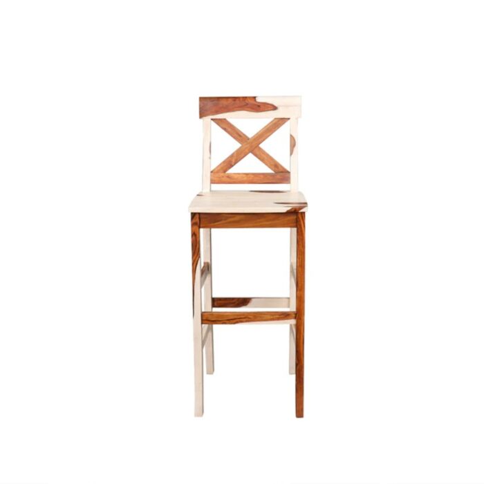 Furnshine - Lenora Solid Wood Set of 2 Bar Stool in White and Teak Finish - Image 7