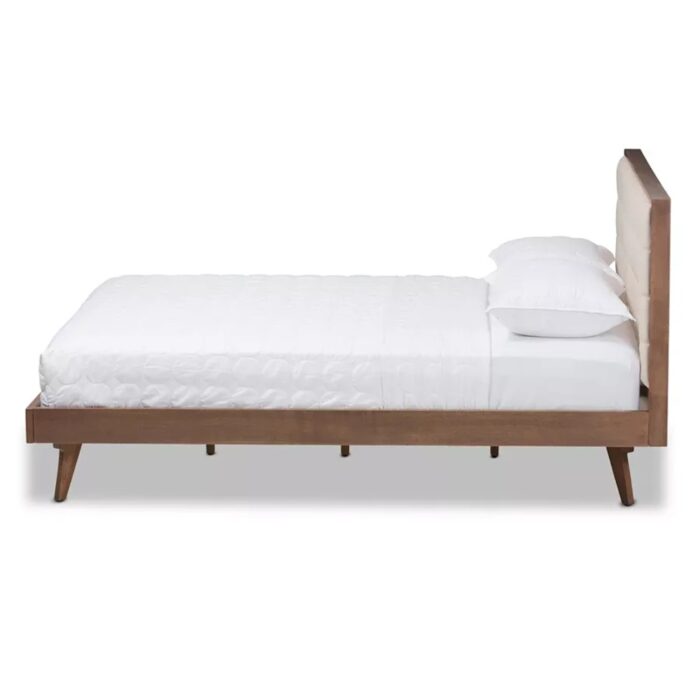 Furnshine - Soloman Mid-Century King Size Bed Light Beige & Brown - Image 3