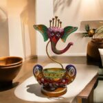 Furnshine - Gary Handcrafted Ganesha Candle Holder – Multicolor Metal Tealight Stand Decorative Spiritual Showpiece (Red & Green) - Image 3