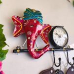Furnshine - Shaw Ganesha Wall Clock with Two Key Holder | Handcrafted Spiritual Wall Decor & Entryway Organizer - Image 2