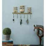 Furnshine - Lyndon Golden Metal Owl Key Holder for Wall | 3 Owls, 6 Hooks Entryway Key & Umbrella Hanger for Home Decor