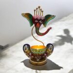 Furnshine - Gary Handcrafted Ganesha Candle Holder – Multicolor Metal Tealight Stand Decorative Spiritual Showpiece (Red & Green) - Image 2