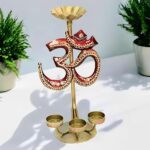 Furnshine - Nelson Handcrafted Metal Om Decorative Diya Stand for Home Decor & Puja | Elegant Hindu Religious Showpiece - Image 3