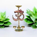 Furnshine - Nelson Handcrafted Metal Om Decorative Diya Stand for Home Decor & Puja | Elegant Hindu Religious Showpiece
