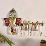 Furnshine - Divine Ganesha Wall Hanging Three Key Holder | Handcrafted Metal Ganesh Ji Key Rack with Blessing Hands for Entryway & Home Decor