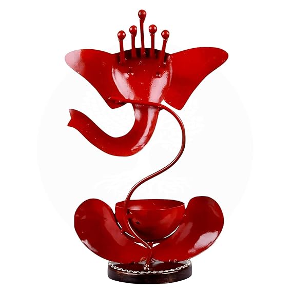 61psm6fxAwL._SX569_.jpg Furn Shine Ganesha Tea Light Candle Holder for Home Decor | Diya Diwali Light Centerpiece for Wedding, Party, Table - Red - Image 4