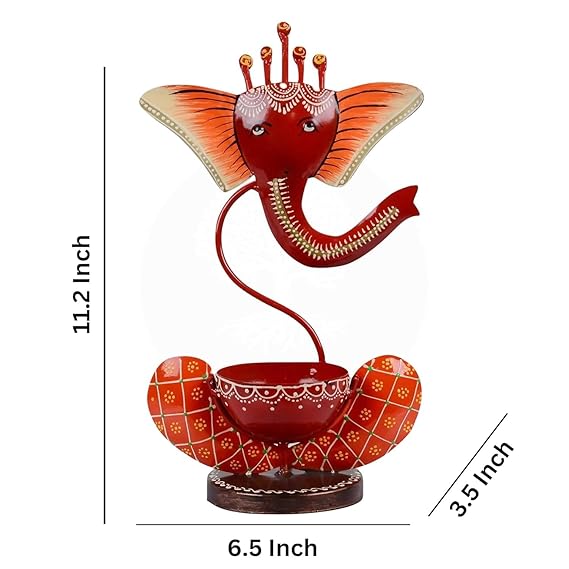 61sfjYETkzL._SX569_.jpg Furn Shine Ganesha Tea Light Candle Holder for Home Decor | Diya Diwali Light Centerpiece for Wedding, Party, Table - Red - Image 5