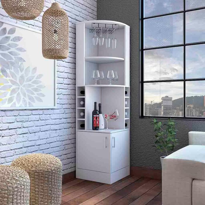 Furnshine - Bosley Corner Bar Cabinet Featuring Glass Rack & Built-in Wine Storage - Image 7