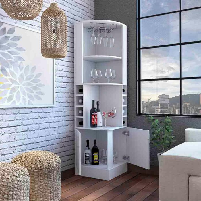 Furnshine - Bosley Corner Bar Cabinet Featuring Glass Rack & Built-in Wine Storage - Image 8