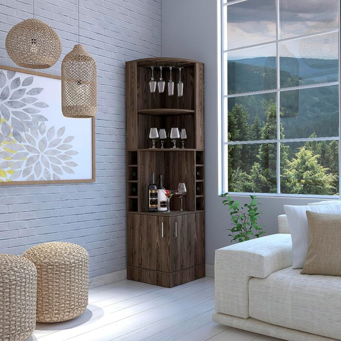 Furnshine - Bosley Corner Bar Cabinet Featuring Glass Rack & Built-in Wine Storage - Image 12