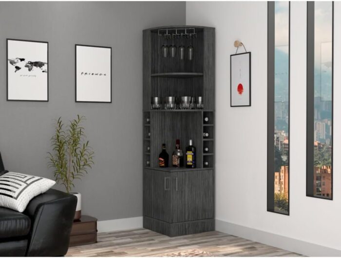 Furnshine - Bosley Corner Bar Cabinet Featuring Glass Rack & Built-in Wine Storage - Image 19