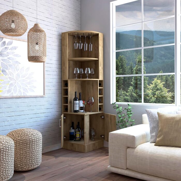 Furnshine - Bosley Corner Bar Cabinet Featuring Glass Rack & Built-in Wine Storage - Image 16