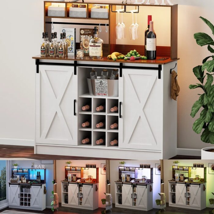 Furnshine - Byatt Coffee Bar Cabinet with Sliding Barn Door Storage - Image 7