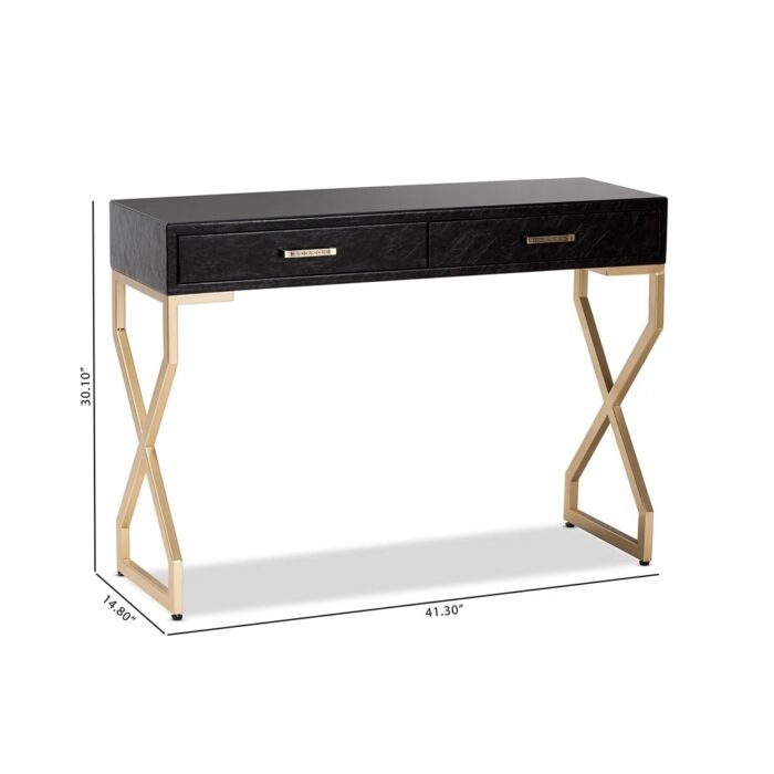 Futrnshine - Roxbury 41.3'' 2-Drawer Console Table (Dark Brown/Gold) - Image 3