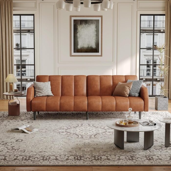 Furnshine - Avri Faux Leather Futon Adjustable Sofa Bed Couch - Image 1