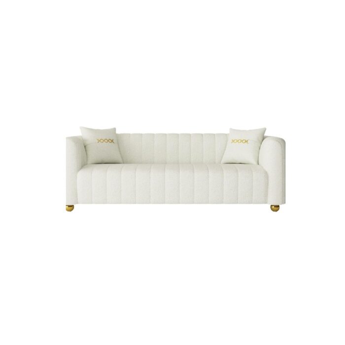 Furnshine - Patsy 83.46" Mid-Century 3-Seater Velvet Sofa with Gold Metal Sphere Legs - Image 11
