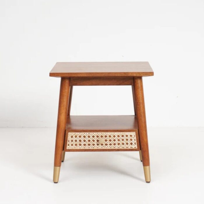 Furnshine - Farrar Solid Wood Rattan Side Table with 1 Drawer - Brown Finish - Image 8