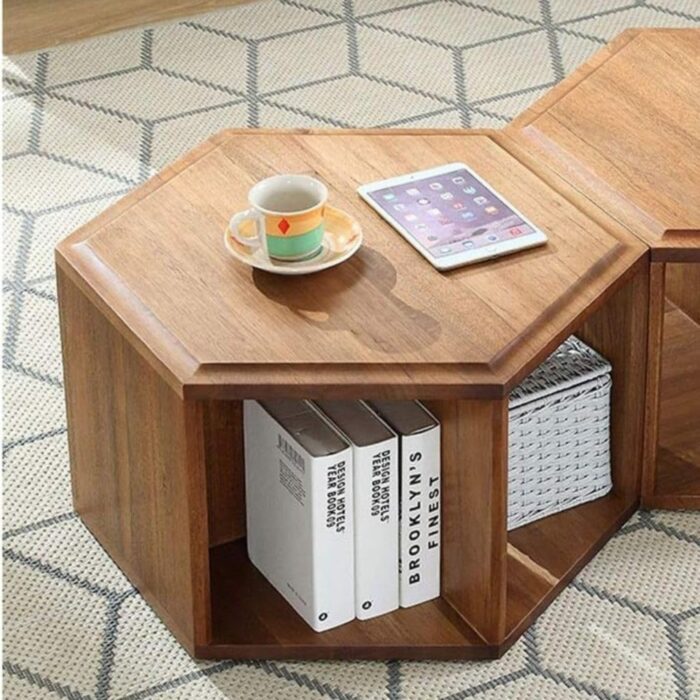 Furnshine - Quixley Solid Wood Hexagon Side Table with 2 Open Storage Box - Image 2