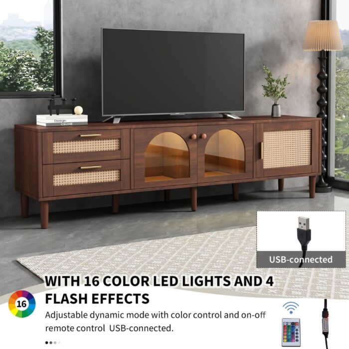 Furnshine - Easton 2 Curved Glass Doors TV Stand with 2 Rattan Drawers & 1 Rattan Door - Image 8