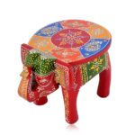 Furnshine - Aubrie Hand-Crafted Wooden Elephant Stool – Colorful Ethnic Table, Decorative Showpiece for Home & Living Room Decor (Red & Green) - Image 4