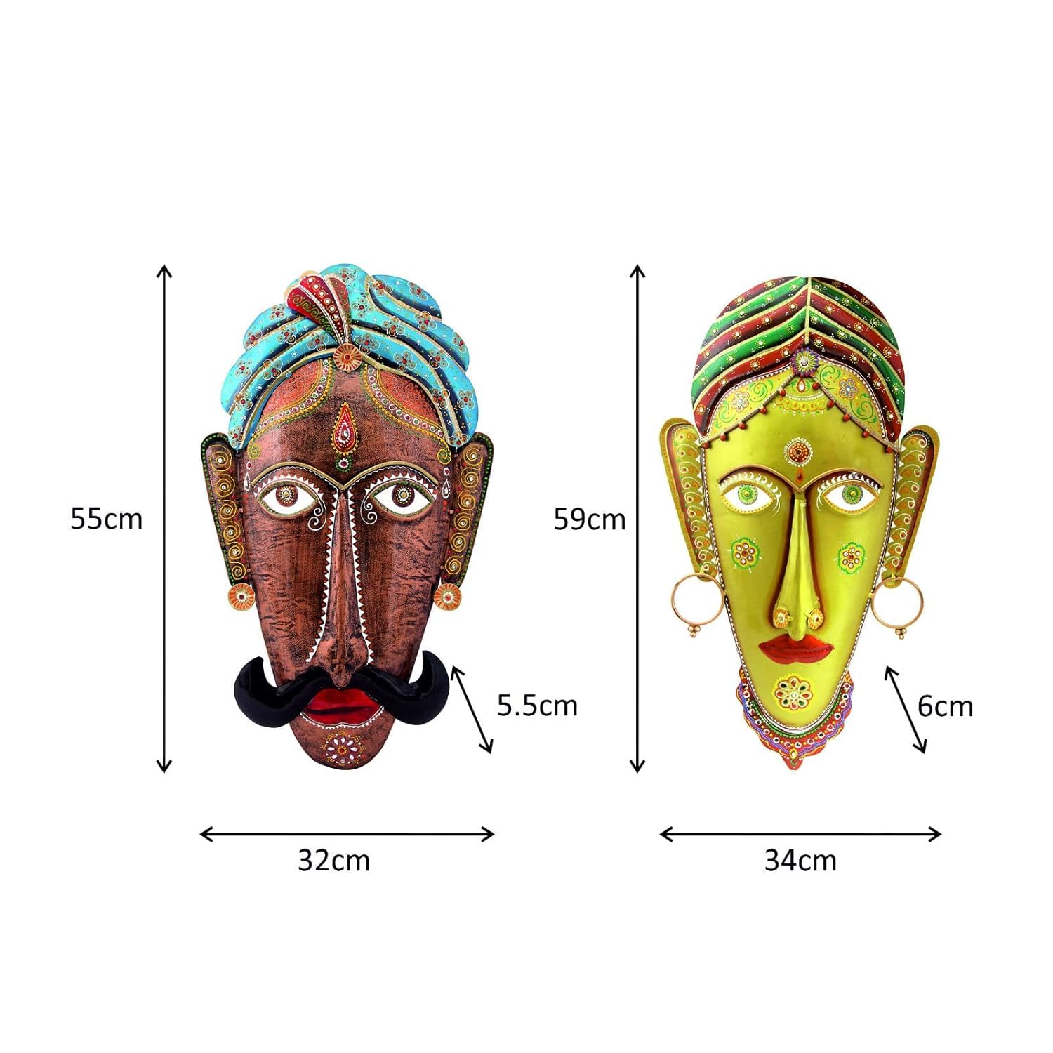 714p53K00bL._SL1500_.jpg Furn Shine - Iron Rajasthani Human Mask for Wall Decoration, Elegant and Artistic Iron Mask for Living Room, Bedroom, or Office, Stylish Wall Hanging for Homes and Studios - Image 6