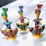 Furnshine - Sly Handcrafted Multicolor Rajasthani Musician Figurine Set – Traditional Metal Showpiece for Table & Home Decor (Set of 3) - Image 4