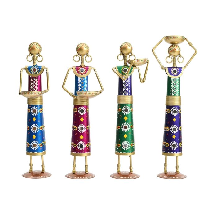 Furn Shine – Metal Rajasthani Kalbelia Tea Light Candle Holder Doll (Set of 4), Antique Decorative Candle Holders for Home and Office Decor, Handcrafted Metal Tea Light Doll Showpieces - Image 4
