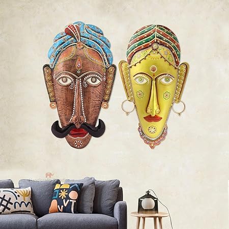 71KkQSRLDUL._SY450_.jpg Furn Shine - Iron Rajasthani Human Mask for Wall Decoration, Elegant and Artistic Iron Mask for Living Room, Bedroom, or Office, Stylish Wall Hanging for Homes and Studios - Image 1