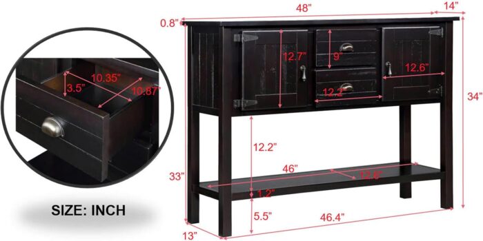 Furnshine - Sadler 48" Retro Sideboard Console Table with 2 Drawers, 2 Cabinets and Bottom Shelf - Image 29