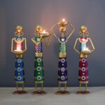 Furnshine – Sutter Metal Rajasthani Kalbelia Tea Light Candle Holder Doll (Set of 4), Antique Decorative Candle Holders for Home & Office Decor - Image 2